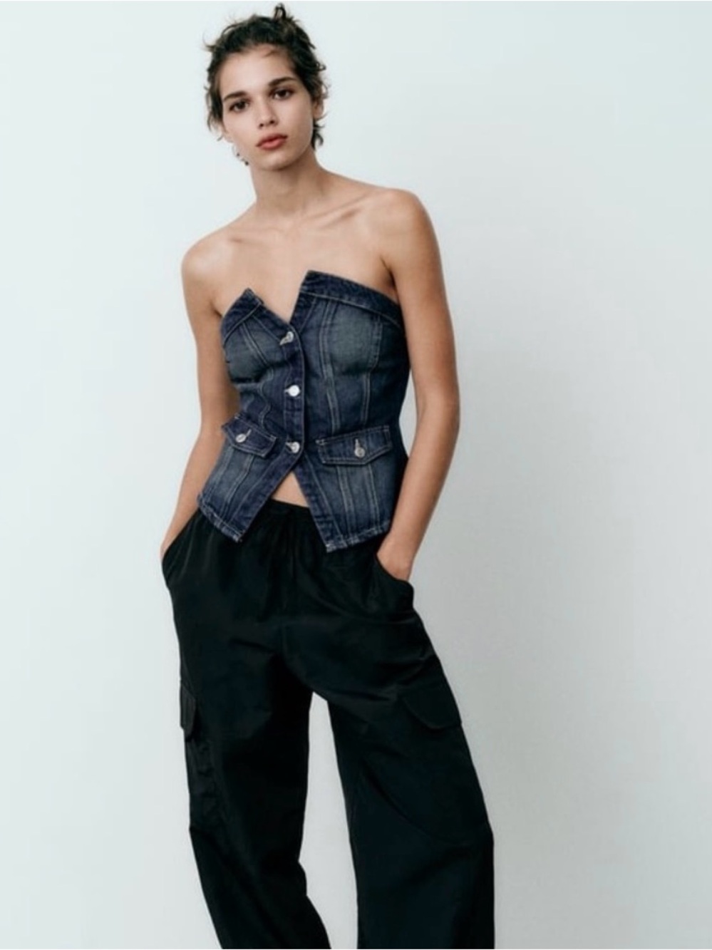 NWT ZARA STRAPLESS TRF DENIM TOP | REF. 2569/214
